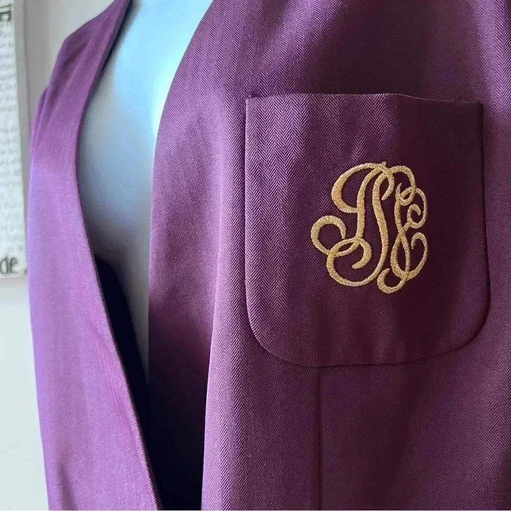 Vintage 90s Academia Gilmor Herringbone Collarless Purple Blazer Size 14 - Picture 3 of 9